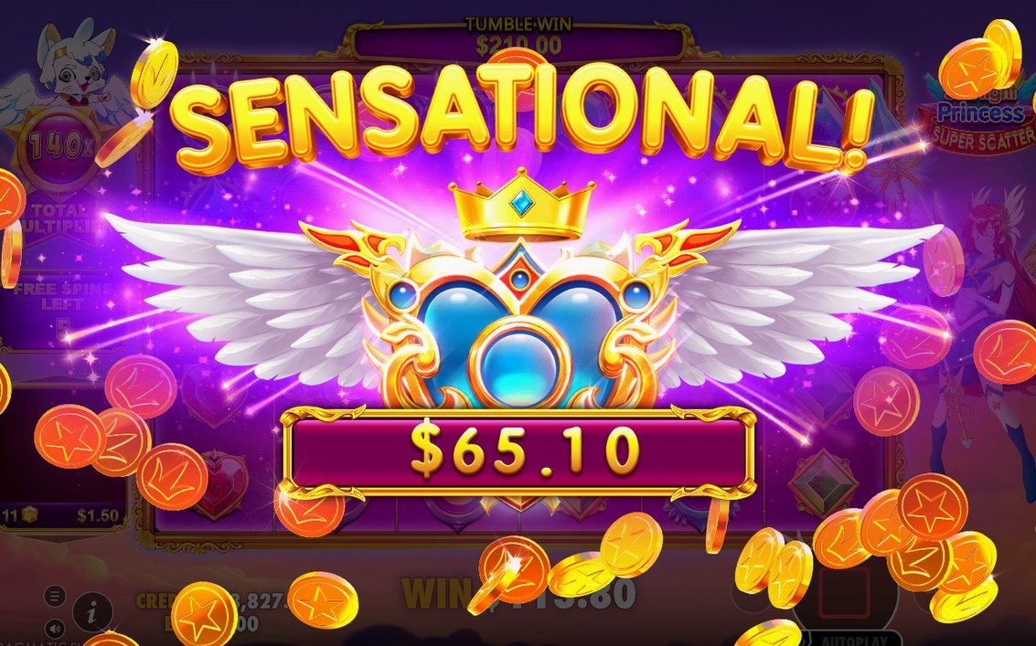 Win screen with a payout on the 8x8 grid