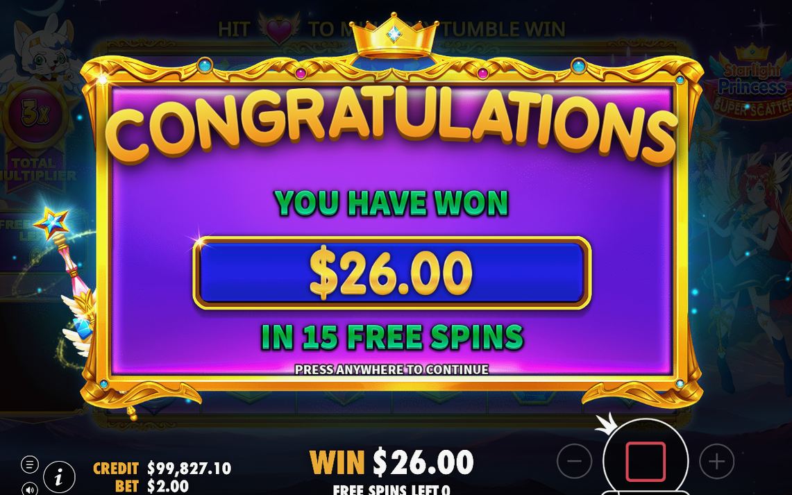 Another win screen from the base game grid