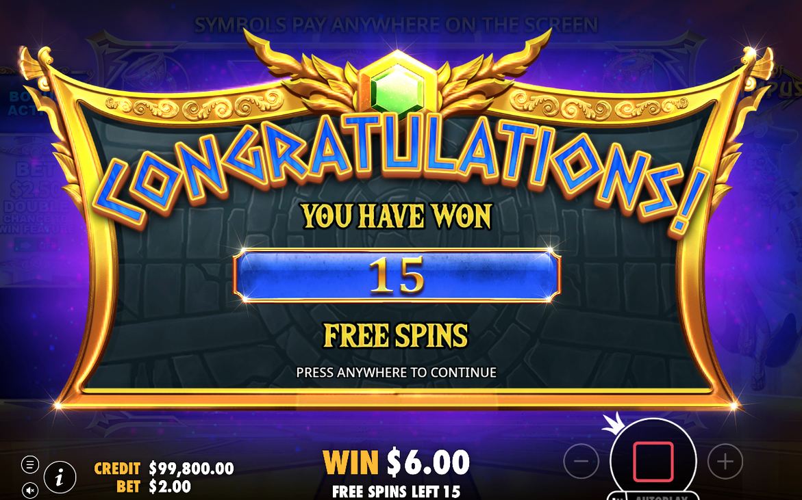 Free Spins round, 15 spins with the special reels
