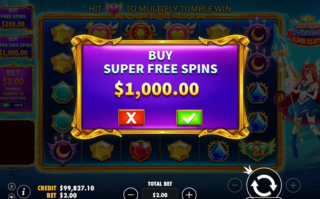 Super Free Spins grid with its vivid magenta background